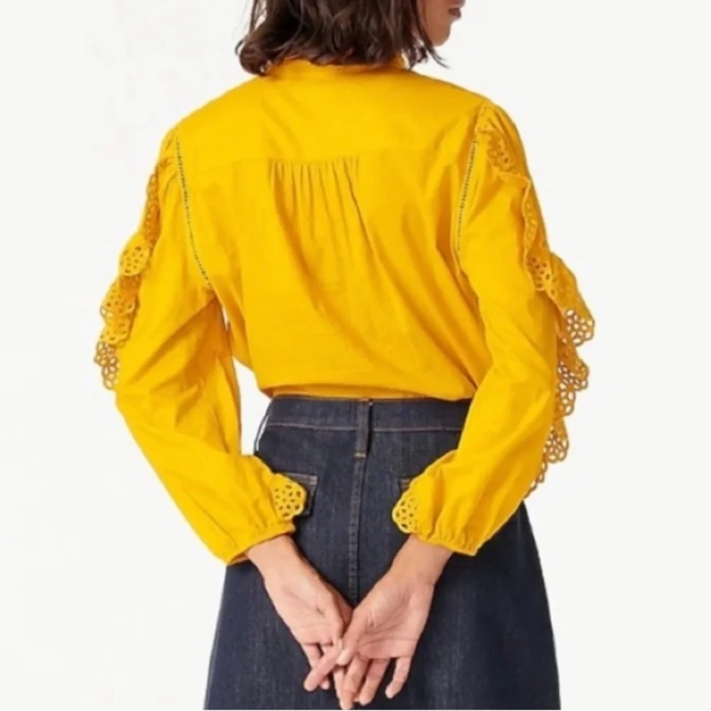 J. Crew Floral Embroidered Eyelet Ruffle Sleeve 100% Cotton Whimsigoth Blouse